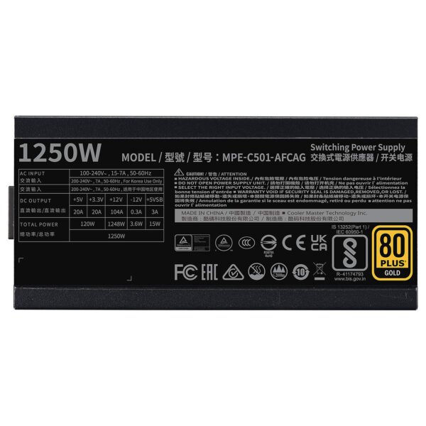 Cooler Master MWE 1250W 80 Plus Gold Modular Power Supply - Image 4