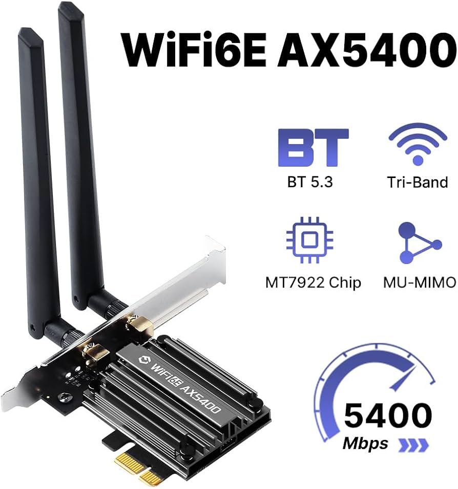 FENVI MT7922 5374Mbps WiFi 6E Adapter BT 5.3 Tri Band 2.4G 5G 6Ghz Wireless PCIE Adapter 802.11AX Network Card For PC Win 10 11