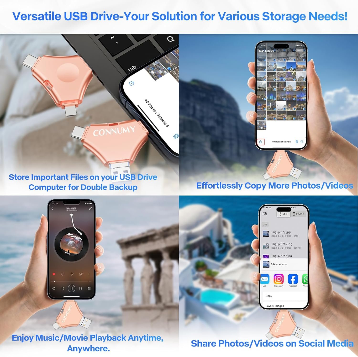 CONNUMY FlashDrive | 128GB | USB Type-A | Lightning | Micro-USB | High Speed – Image 2