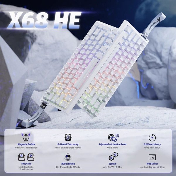 ATTACK SHARK X68 HE | 60% Magnetic Switch Keyboard White Contours – Image 2