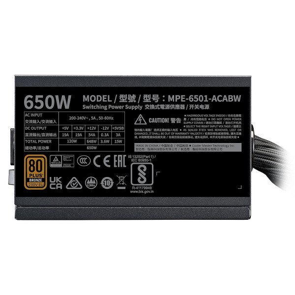 Cooler Master MWE Bronze 650 V3 | 650W | 80 PLUS Bronze – Image 3