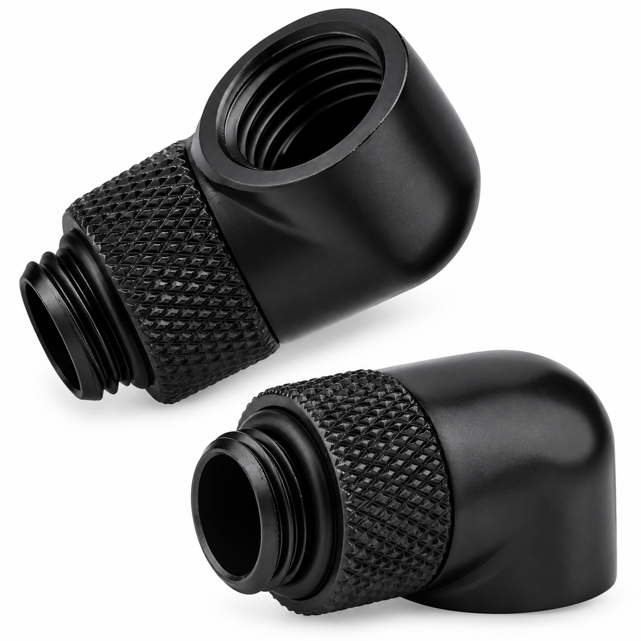 PC WATER COOLING FITTING G1/4″ 90° ROTARY FEMALE TO MALE BLACK