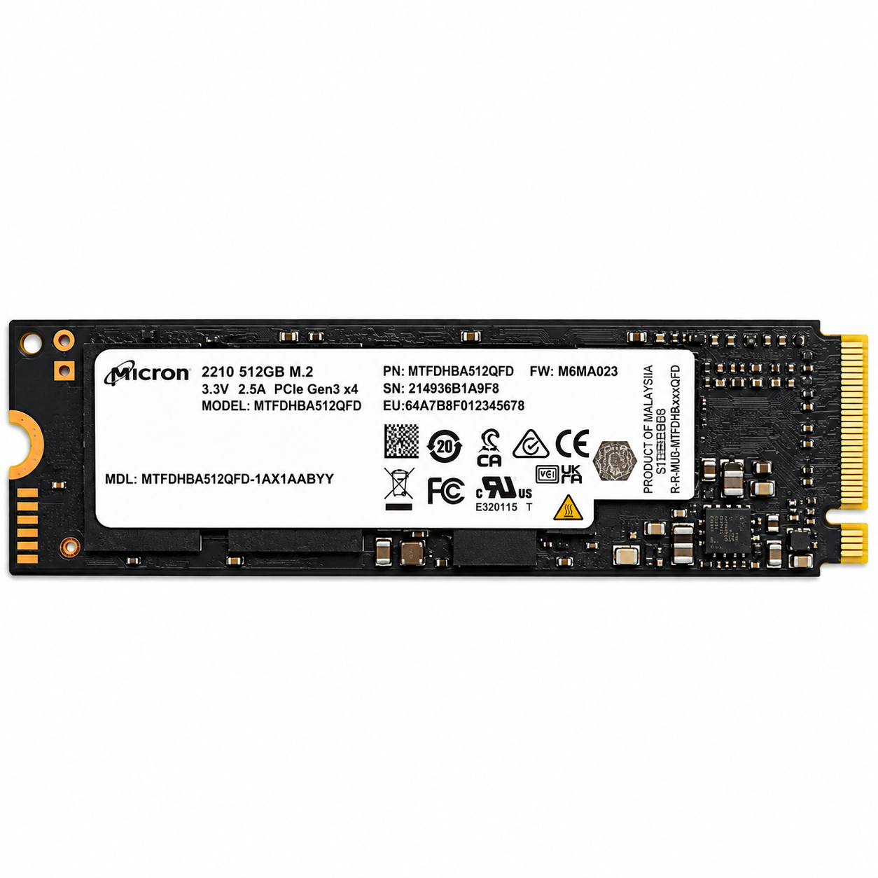MICRON 2210 | 512GB PCIe Gen3x4 NVMe | M.2 2280